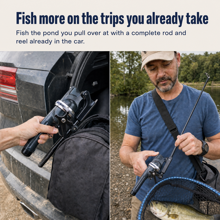 Fish more on the trips you already take. Fish the pond you pull over at with a complete rod and reel already in the car.